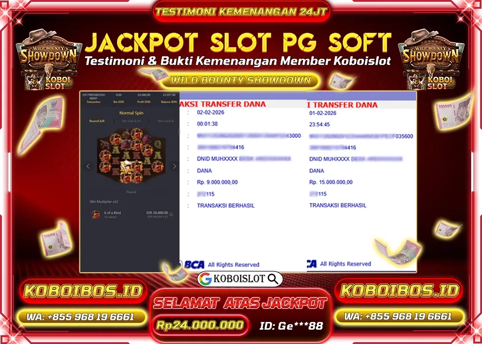 BUKTI KEMENANGAN SLOT GACOR WILD BOUNTY SHOWDOWN Rp24.000.000,- LUNAS